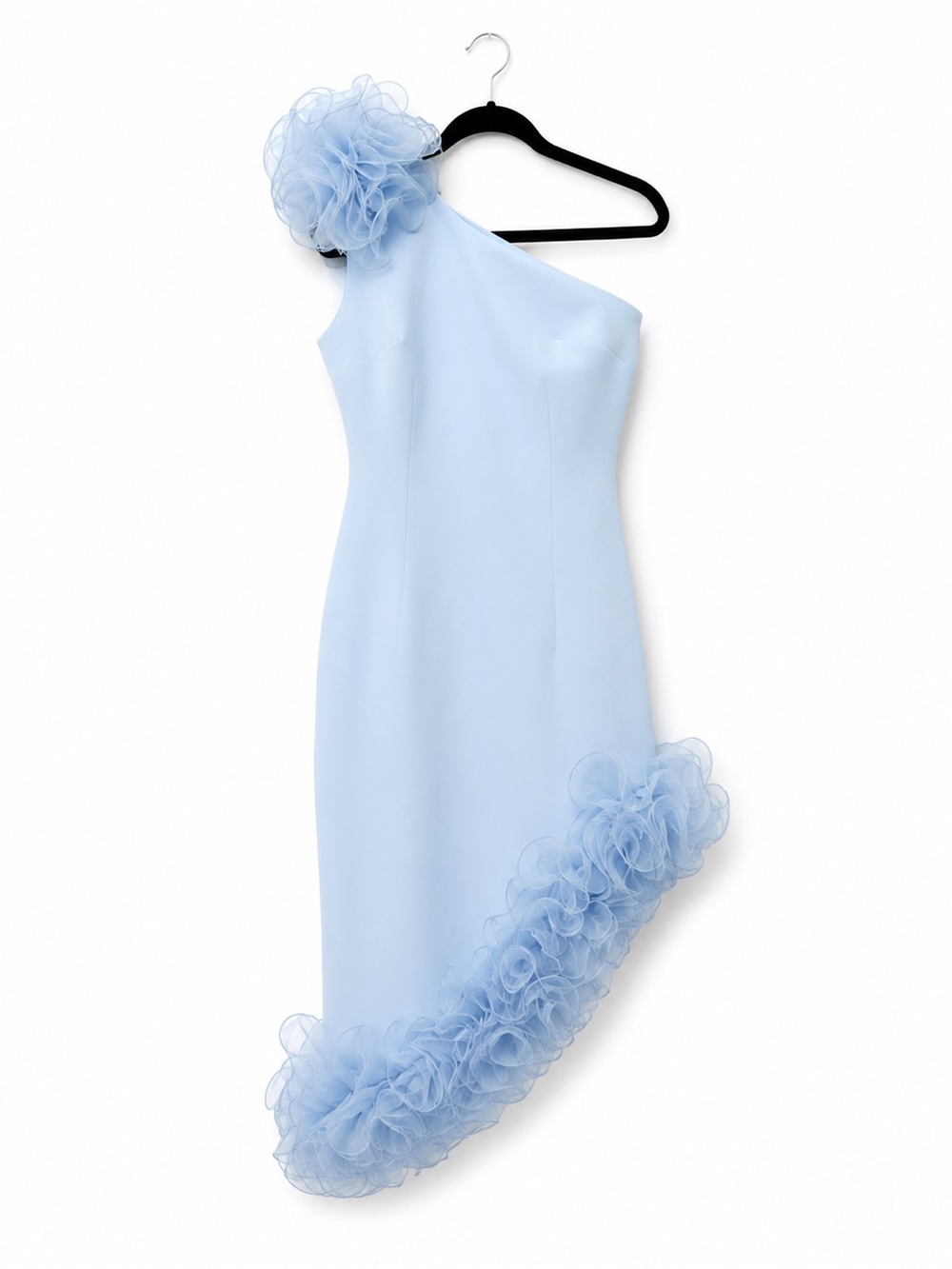 Light Blue One-Shoulder Ruffle Hem Dress